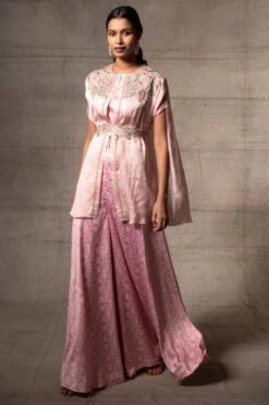 Ahilian Powder Pink Printed & Embroidered Cape Set