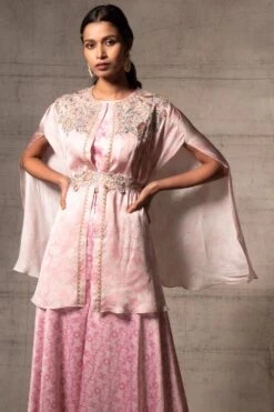 Ahilian Powder Pink Printed & Embroidered Cape Set -Divine Couture 157ahili11 4