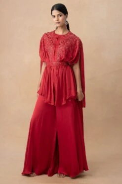 Ahilian Red Embellished Cape Set -Divine Couture 161023an2 3