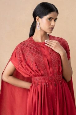 Ahilian Red Embellished Cape Set -Divine Couture 161023an2 4