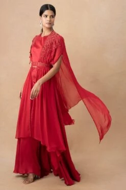 Ahilian Red Crystal Embellished Cape Set 9 Ahilian Red Crystal Embellished Cape Set -Divine Couture 161023an3 3