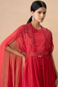 Ahilian Red Crystal Embellished Cape Set 10 Ahilian Red Crystal Embellished Cape Set -Divine Couture 161023an3 4