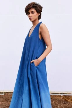 Khara Kapas Marine Blue Ombre Khadi Jumpsuit -Divine Couture 161223kk25 3
