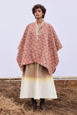 Khara Kapas Radiant Red Floral Printed Mul-Cotton Cape 7 Khara Kapas Radiant Red Floral Printed Mul-Cotton Cape -Divine Couture 161223kk4 2