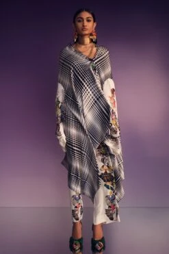 AK-OK By Anamika Khanna Elegant White Floral Printed Silk Co-ord Set