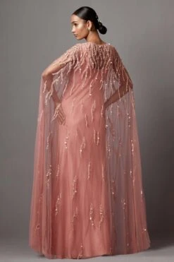 Mala And Kinnary Rose Pink Sequin Adorned Cape-gown Set -Divine Couture 16124mk24 5