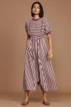 Mati Red Striped Cotton Jumpsuit
