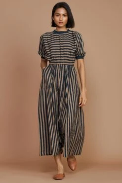 Mati Brown Striped Cotton Jumpsuit