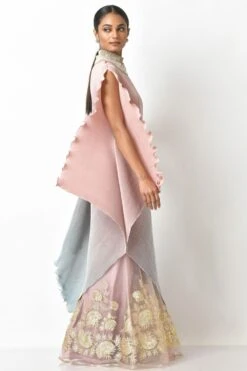 Kiran Uttam Ghosh Ombre Salmon & Mint Pleated Dress -Divine Couture 164kug8 3 1