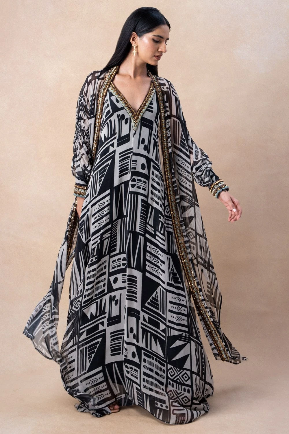 Nikita Mhaisalkar Black & White Aztec Printed Jacket Set 4 Nikita Mhaisalkar Black & White Aztec Printed Jacket Set - Image 2