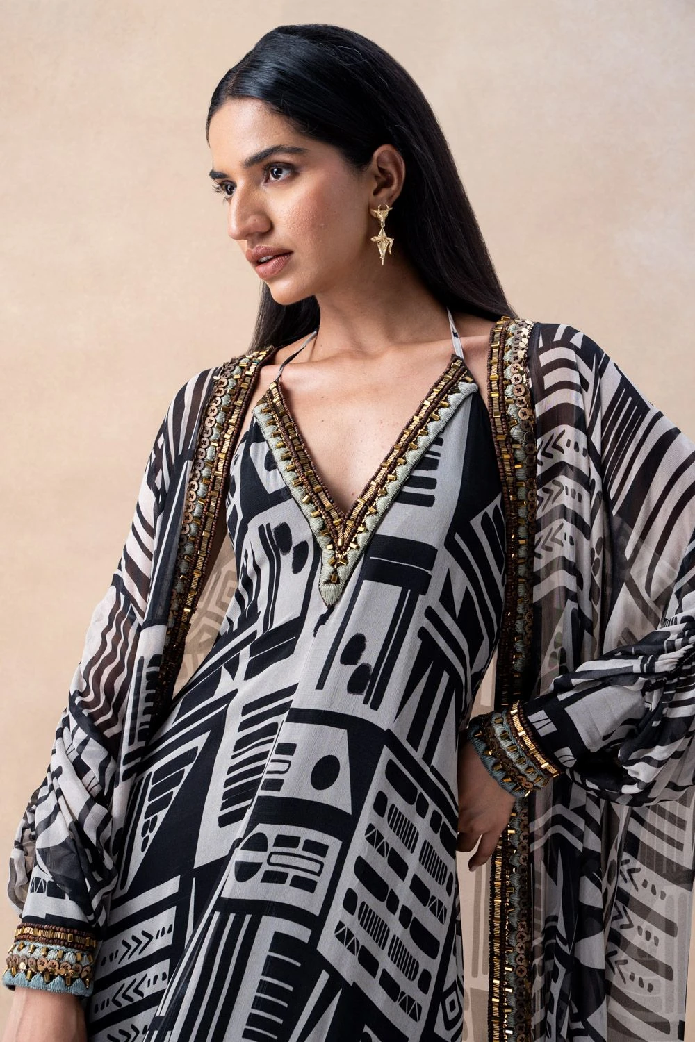 Nikita Mhaisalkar Black & White Aztec Printed Jacket Set 6 Nikita Mhaisalkar Black & White Aztec Printed Jacket Set - Image 4