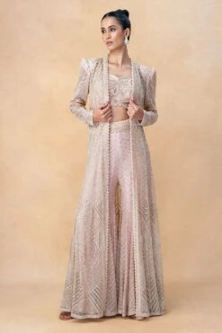 Ritika Mirchandani Pink & Gold Geometric Embellished Jacket Set