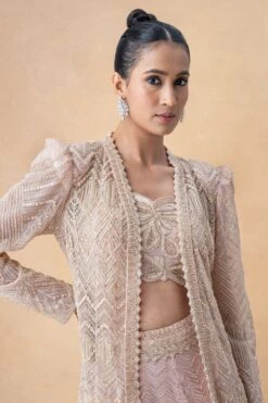 Ritika Mirchandani Pink & Gold Geometric Embellished Jacket Set -Divine Couture 16823rm1 4