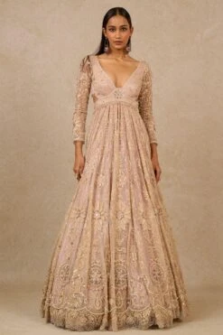 Tarun Tahiliani Lilac Sequin Embellished Boat Neck Gown