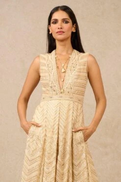 Tarun Tahiliani Ivory Crystal Embellished V-neck Jumpsuit -Divine Couture 16923tt2 3
