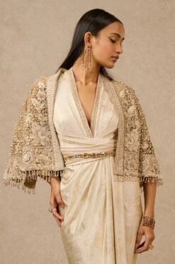 Tarun Tahiliani Gold Gara Embroidered Cape & Dress Set -Divine Couture 16923tt37 3