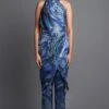Amit Aggarwal Marbled Draped Aqua Jumpsuit -Divine Couture 172ag17 1