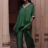 Avacara Green Handblock Printed Short Kaftan Set -Divine Couture 172ap8 1