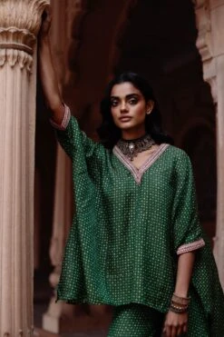 Avacara Green Handblock Printed Short Kaftan Set -Divine Couture 172ap8 5