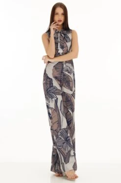 KoAi Brown And Cream Floral Bow Tie Jumpsuit