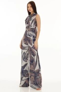 KoAi Brown And Cream Floral Bow Tie Jumpsuit -Divine Couture 17723koia22 4