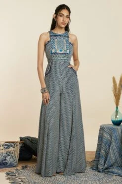 SVA Blue Geometric Printed Jumpsuit