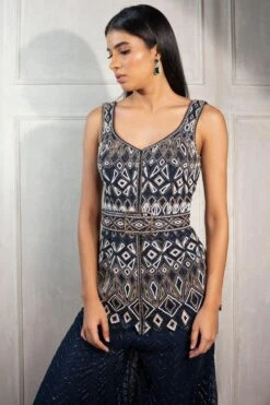 Ritika Mirchandani Navy Blue Geometric Hand Embroidered Sharara Set -Divine Couture 1811rm12 4