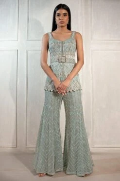 Ritika Mirchandani Green & Blue Hand Embroidered Sharara Set 9 Ritika Mirchandani Green & Blue Hand Embroidered Sharara Set -Divine Couture 1811rm4 2