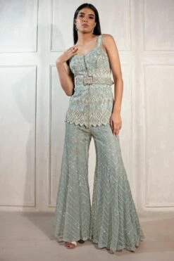 Ritika Mirchandani Green & Blue Hand Embroidered Sharara Set 11 Ritika Mirchandani Green & Blue Hand Embroidered Sharara Set -Divine Couture 1811rm4 4