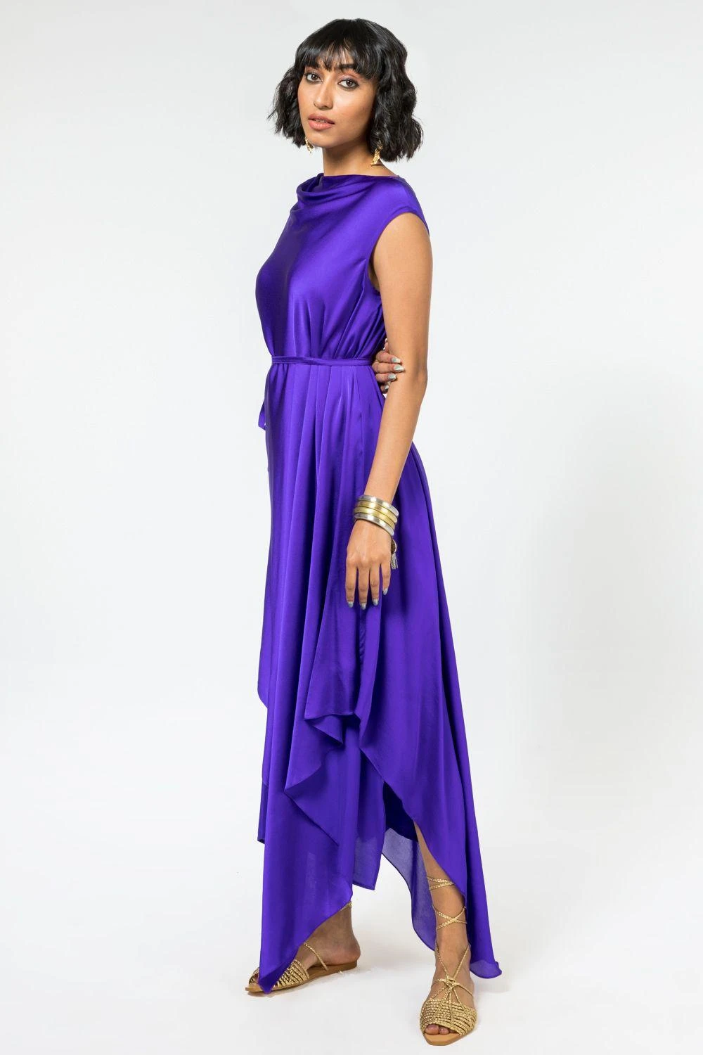 Stephany Purple Cowl Neck Dress With Slip 5 Stephany Purple Cowl Neck Dress With Slip - Image 3