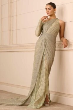 Tarun Tahiliani Palladium Blue Draped Dress -Divine Couture 18523tt8 3