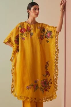 Chandrima Mustard Thread Work And Cutwork Kaftan 9 Chandrima Mustard Thread Work And Cutwork Kaftan -Divine Couture 18823ca40 3