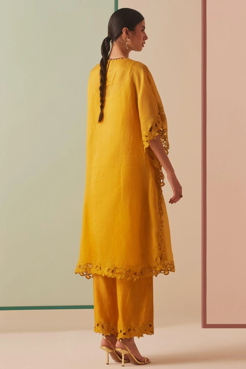 Chandrima Mustard Thread Work And Cutwork Kaftan 7 Chandrima Mustard Thread Work And Cutwork Kaftan - Image 5