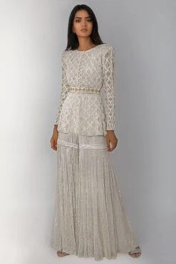 Ritika Mirchandani Ivory Geometric Pattern Sharara