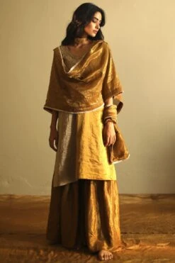Shorshe Antique Gold Tissue Sharara Set