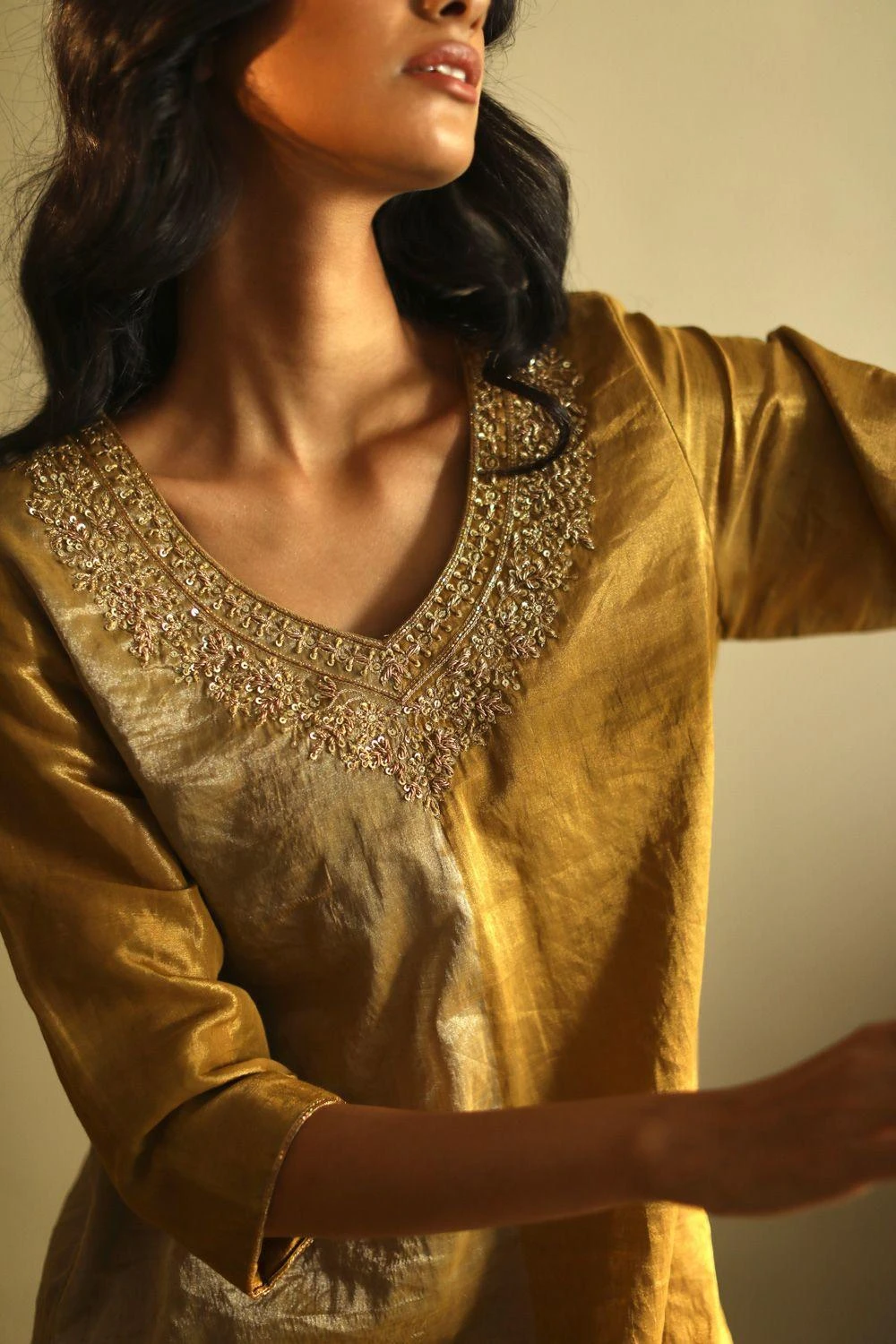Shorshe Antique Gold Tissue Sharara Set 7 Shorshe Antique Gold Tissue Sharara Set - Image 5