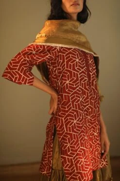 Shorshe Rust Red Gota Chanderi Sharara Set -Divine Couture 1910s6 4