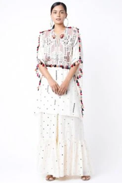 Payal Singhal White Mukaish Embroidered Kaftan Set