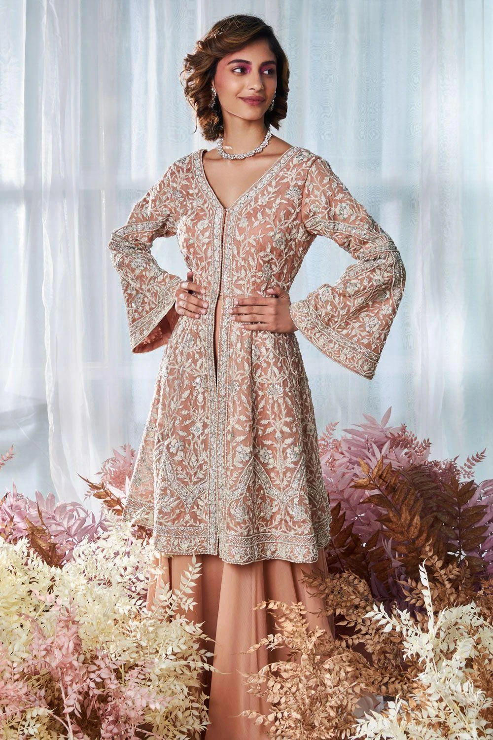 Devika Bhayana Peach Embroidered Sharara Set 3 Devika Bhayana Peach Embroidered Sharara Set