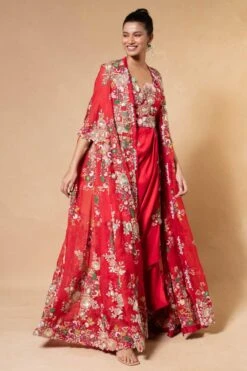 Anamika Khanna Red Floral Embellished Cape Set -Divine Couture 19423ak6 3