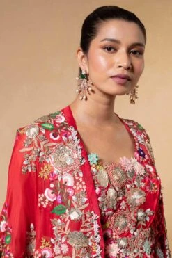 Anamika Khanna Red Floral Embellished Cape Set -Divine Couture 19423ak6 4