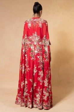 Anamika Khanna Red Floral Embellished Cape Set -Divine Couture 19423ak6 5