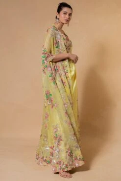 Anamika Khanna Yellow Floral Embellished Cape Set 9 Anamika Khanna Yellow Floral Embellished Cape Set -Divine Couture 19423ak7 3