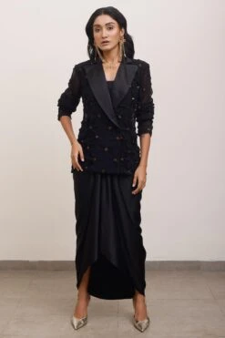 AK-OK By Anamika Khanna Black Draped Blazer Set
