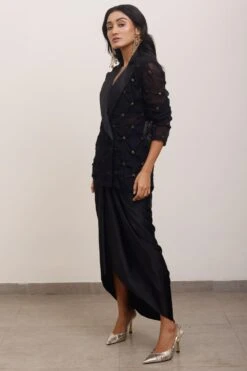 AK-OK By Anamika Khanna Black Draped Blazer Set -Divine Couture 19523ak32 3