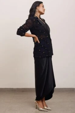 AK-OK By Anamika Khanna Black Draped Blazer Set -Divine Couture 19523ak32 4