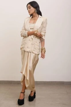 AK-OK By Anamika Khanna Beige Draped Blazer Set -Divine Couture 19523ak35 3