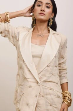 AK-OK By Anamika Khanna Beige Draped Blazer Set -Divine Couture 19523ak35 5