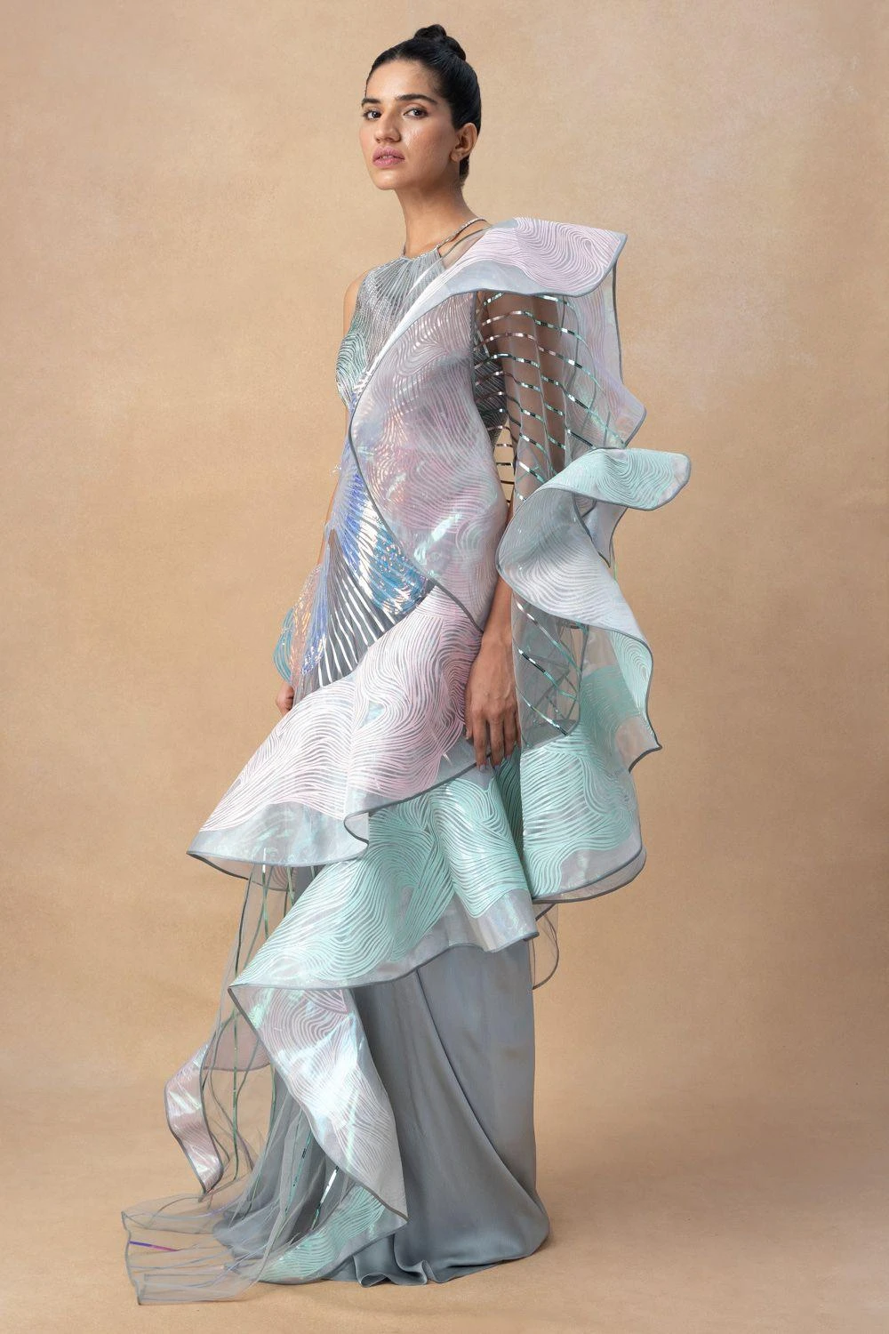 Amit Aggarwal Blush Grey Draped Dress & Cape Set 4 Amit Aggarwal Blush Grey Draped Dress & Cape Set - Image 2