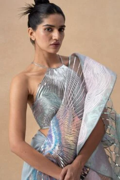 Amit Aggarwal Blush Grey Draped Dress & Cape Set 11 Amit Aggarwal Blush Grey Draped Dress & Cape Set -Divine Couture 19723aa3 4